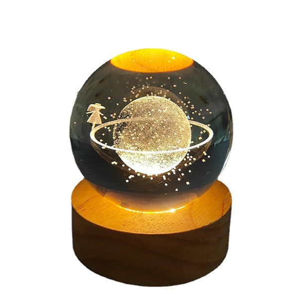3D Engraving Crystal Ball Paperweight with LED Wood Stand