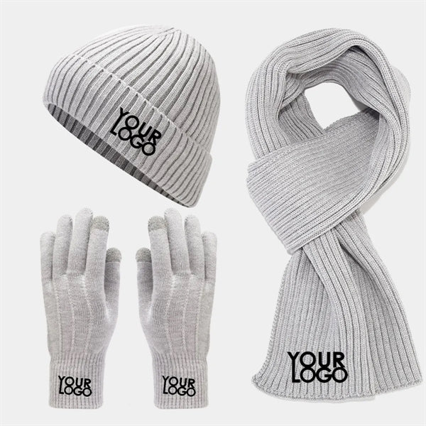 Elegant Unisex Knitted Beanie Hat Gloves Scarf Set
