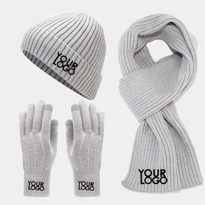 Elegant Unisex Knitted Beanie Hat Gloves Scarf Set