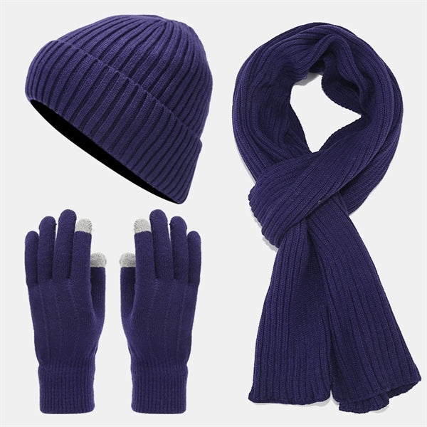Elegant Unisex Knitted Beanie Hat Gloves Scarf Set