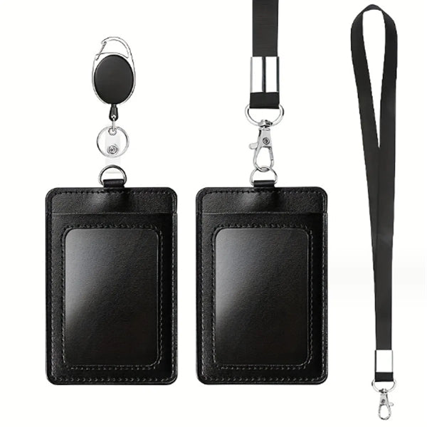 2 Packs Vertical Pu Leather And Id Badge Card Holder