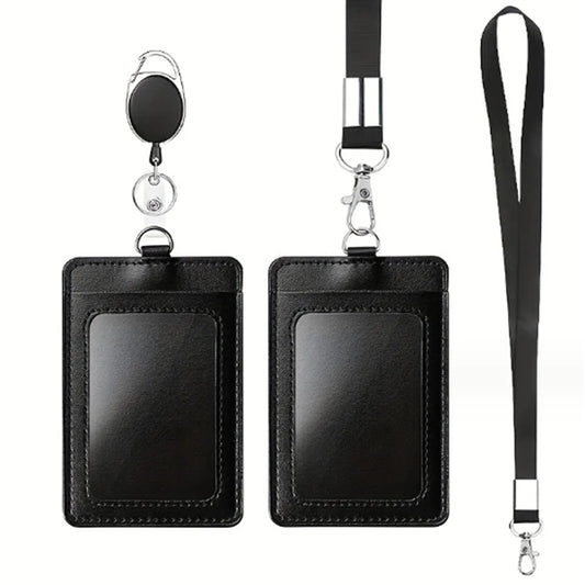 2 Packs Vertical Pu Leather And Id Badge Card Holder