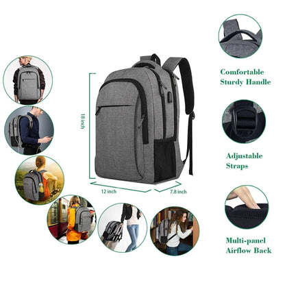 Large Travel Laptop Backpack With USB Charging Port