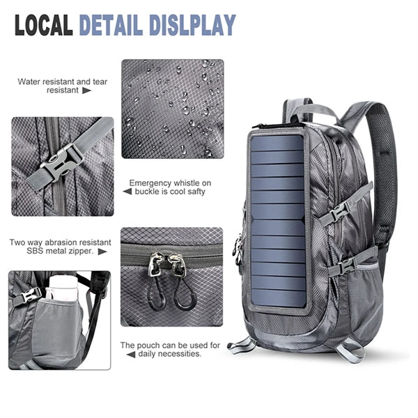 Portable Foldable Hiking Daypack Backpack with Solar Panel