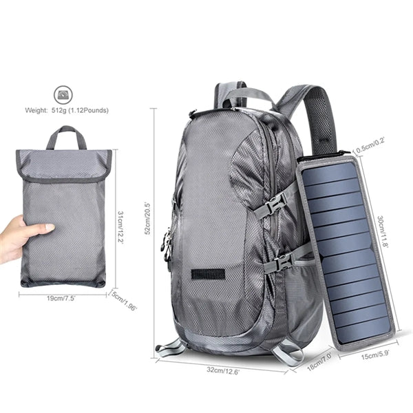 Portable Foldable Hiking Daypack Backpack with Solar Panel