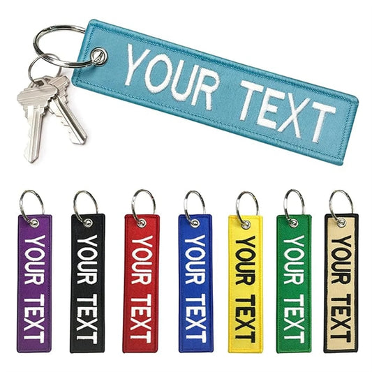 Keychain Double Sided  Embroidered Woven Key Tag