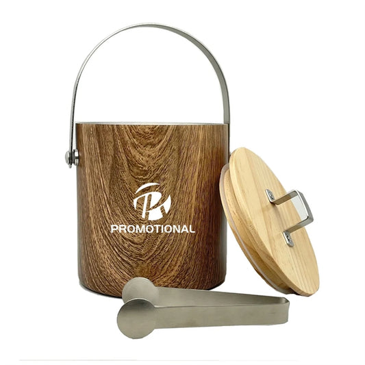 Wooden Stainless Steel Ice Bucket with Tongs