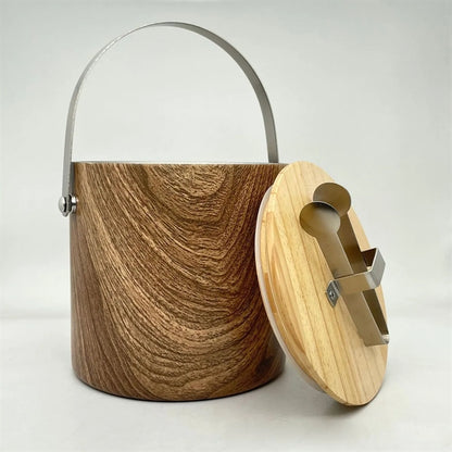 Wooden Stainless Steel Ice Bucket with Tongs