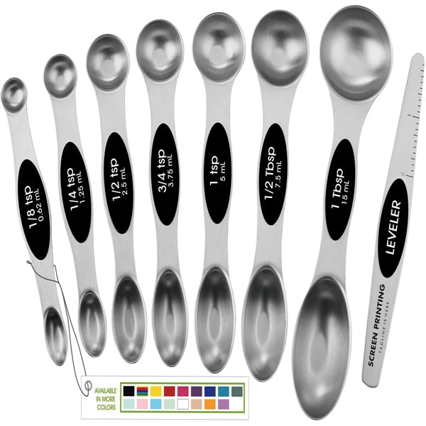 Set of 8 Stainless Steel Magnetic Measuring Spoons