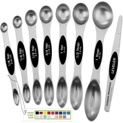 Set of 8 Stainless Steel Magnetic Measuring Spoons