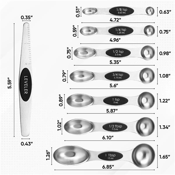 Set of 8 Stainless Steel Magnetic Measuring Spoons