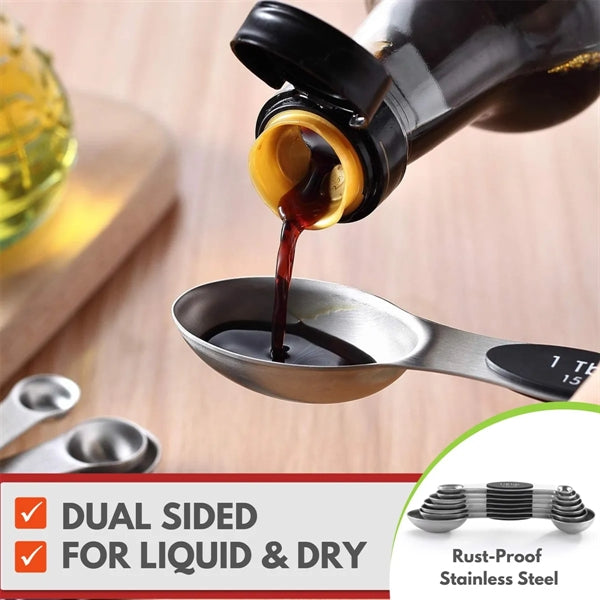Set of 8 Stainless Steel Magnetic Measuring Spoons