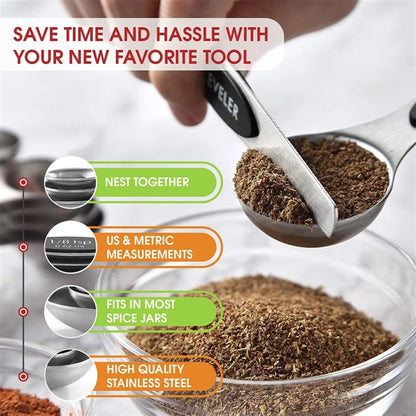 Set of 8 Stainless Steel Magnetic Measuring Spoons