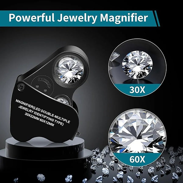 30X 60X Illuminated Dual Lens Jewelers Loupe Magnifier