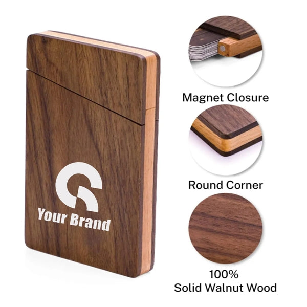 Portable Slim Durable Walnut Wood Business Cards Case Holder