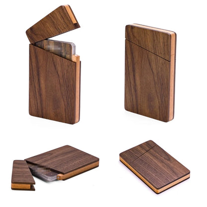 Portable Slim Durable Walnut Wood Business Cards Case Holder