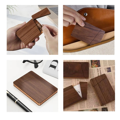 Portable Slim Durable Walnut Wood Business Cards Case Holder