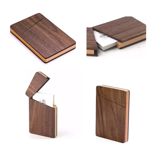 Portable Slim Durable Walnut Wood Business Cards Case Holder