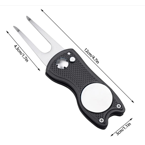 Golf Divot Repair Tool Pitch Fork With Magnetic Ball Marker