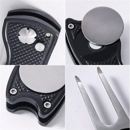 Golf Divot Repair Tool Pitch Fork With Magnetic Ball Marker