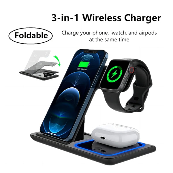 15W Wireless Charger 3 in 1 Fast Foldable Charging Station