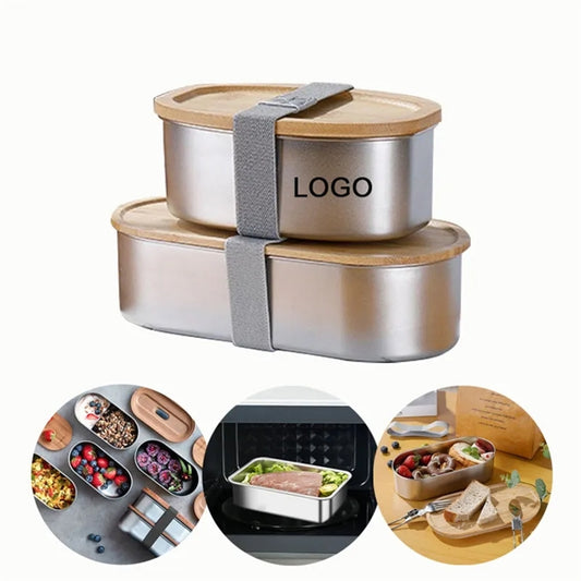 Stainless Steel Lunch Container With Wood Lid 24oz/30oz