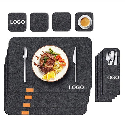 4 Sets Felt Placemat With Coasters And Cutlery Bag