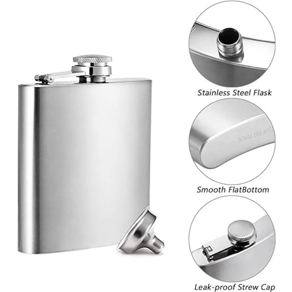 6 Oz Stainless Steel Leak Proof Hip Flask With Funnel