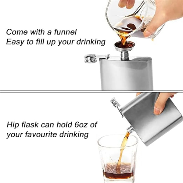 6 Oz Stainless Steel Leak Proof Hip Flask With Funnel