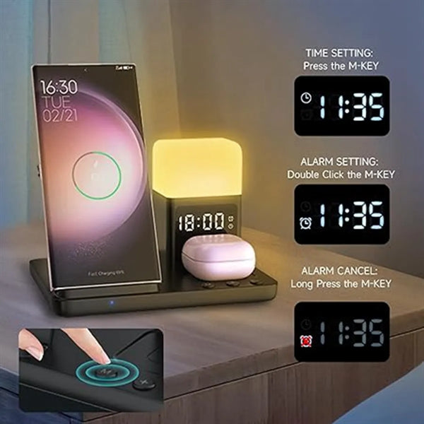 6 in 1 Charging Station With Alarm Clock And Night Light