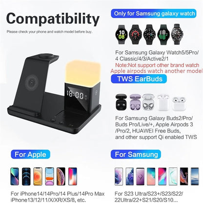 6 in 1 Charging Station With Alarm Clock And Night Light