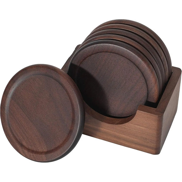 6pcs Round Wooden Coasters Set
