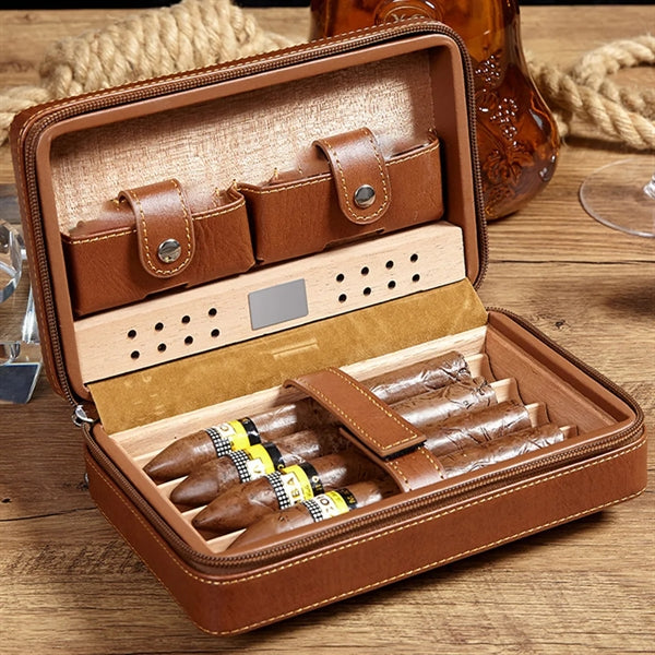 4 Finger Portable Travel Leather Cigar Case