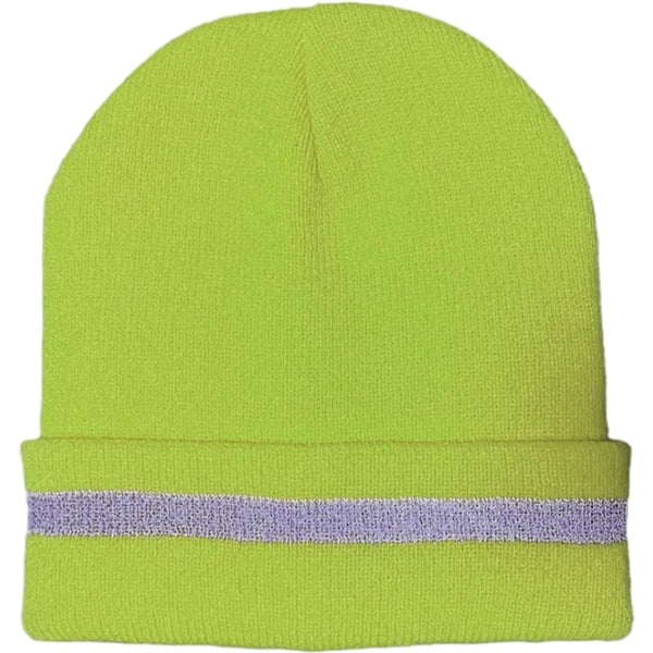 HiVis Acrylic Reflective Stripe Knitted Cuffed Safety Beanie