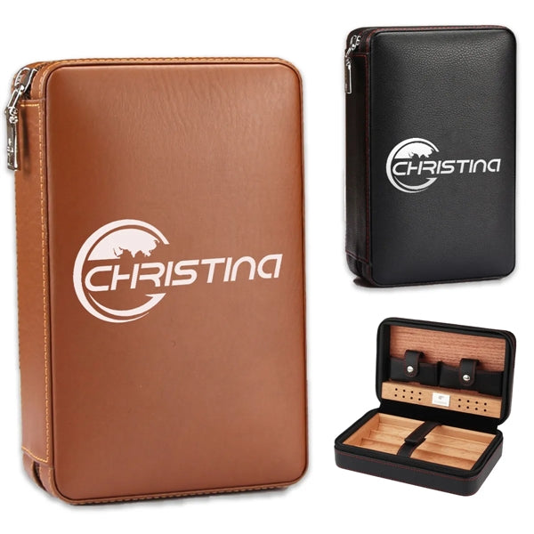 Portable Cigar Box Humidor Travel Leather Case Set