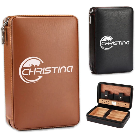 Portable Cigar Box Humidor Travel Leather Case Set