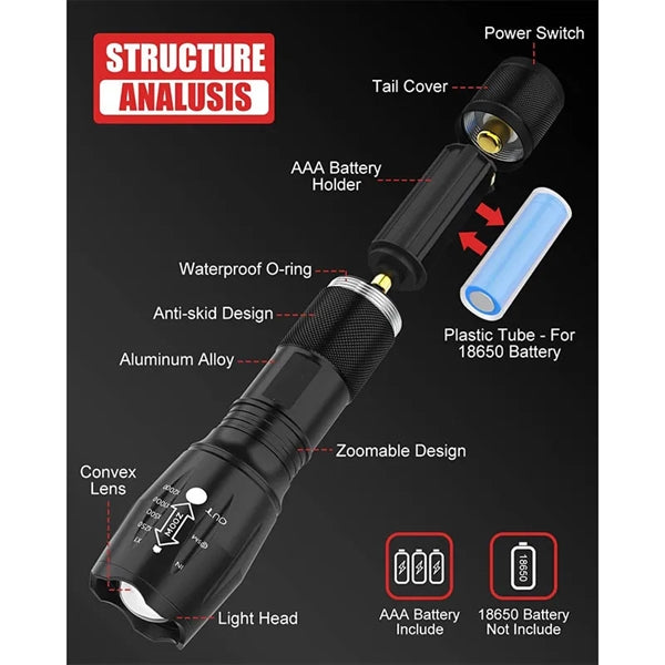 LED Bright Tactical Portable Flashlights High Lumen