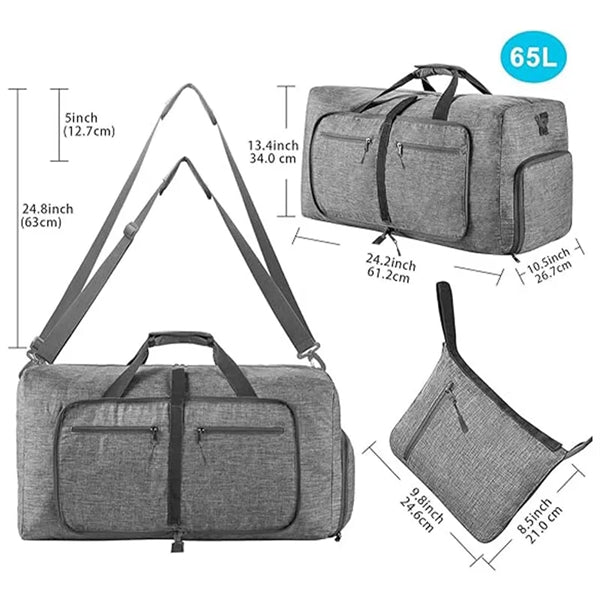 Travel Duffle Bag 65L Foldable Compartment Waterproof