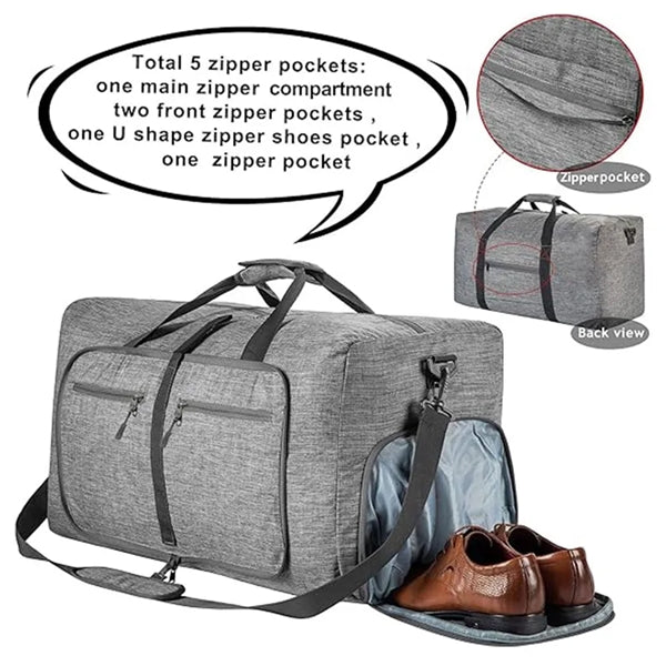 Travel Duffle Bag 65L Foldable Compartment Waterproof