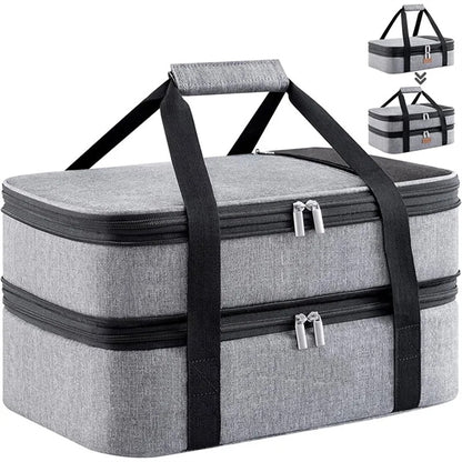 Insulated Double Casserole Carrier Thermal Lunch Tote Bag