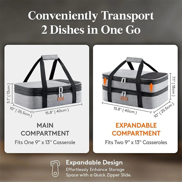Insulated Double Casserole Carrier Thermal Lunch Tote Bag