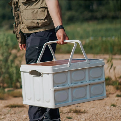 Collapsible Storage Bins With Wood Lids