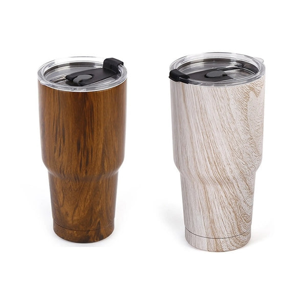 Stainless Steel Insulated Travel Mug Wood Style