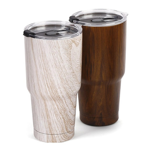 Stainless Steel Insulated Travel Mug Wood Style