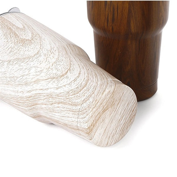 Stainless Steel Insulated Travel Mug Wood Style