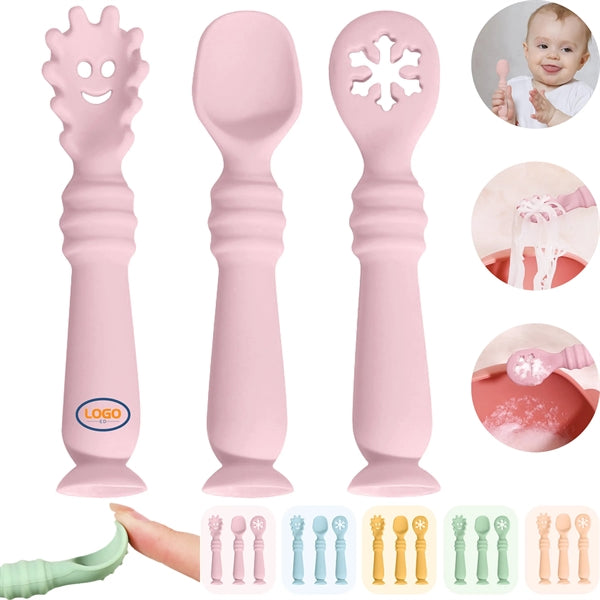 Baby Utensils Silicone Feeding Spoon Set With Suction Cup