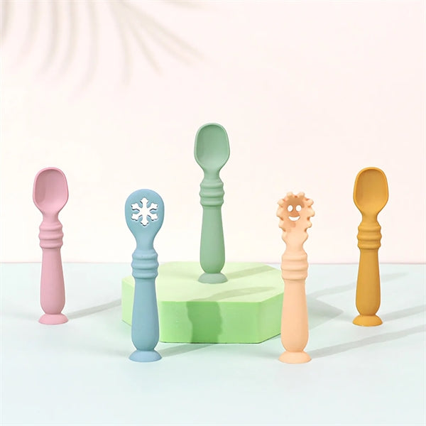 Baby Utensils Silicone Feeding Spoon Set With Suction Cup