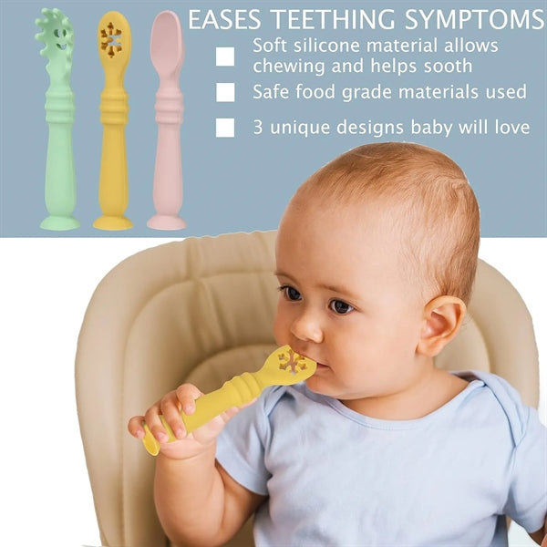 Baby Utensils Silicone Feeding Spoon Set With Suction Cup