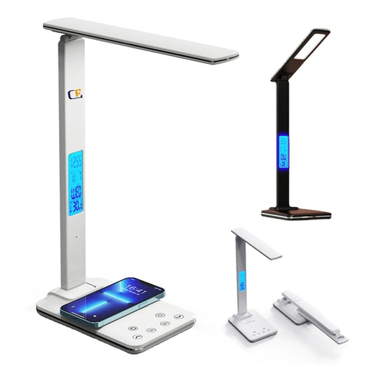 Foldable Smart Wireless Charging Table Lamp with Clock Alarm