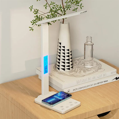 Foldable Smart Wireless Charging Table Lamp with Clock Alarm